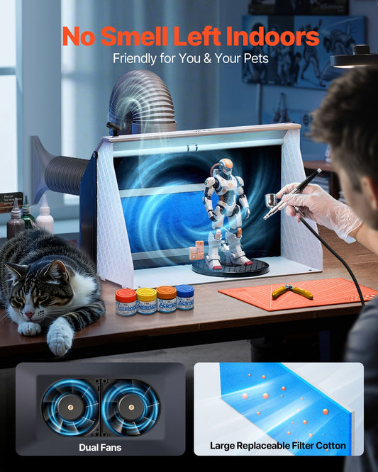 Airbrush Spray Booth, Dual Fans, 545 x 475 x 370 mm, Portable Hobby Airbrush Paint Spray Booth Kit with 3 LED Lights and Exhaust Extension Hose, for Painting Models, Arts, Crafts, Cakes