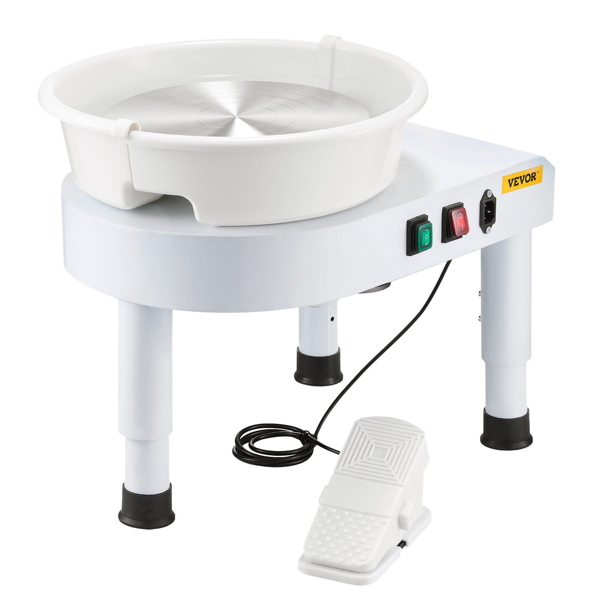 VEVOR Pottery Wheel, 28 cm Ceramic Wheel Forming Machine, 60-300 RPM Speed Adjustable Foot Pedal, Adjustable Lift Leg, Detachable Basin, Complete Tool Accessory Kit for Work Art Craft DIY, White