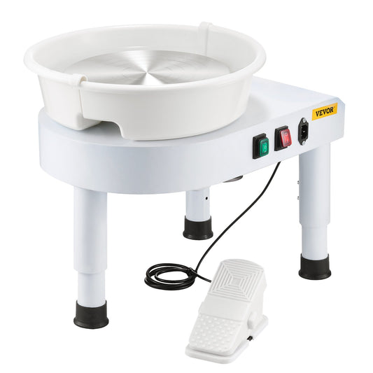 VEVOR Pottery Wheel, 28 cm Ceramic Wheel Forming Machine, 60-300 RPM Speed Adjustable Foot Pedal, Adjustable Lift Leg, Detachable Basin, Complete Tool Accessory Kit for Work Art Craft DIY, White