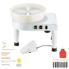 Pottery Wheel, 35 cm Ceramic Wheel Forming Machine, 60-300 RPM Speed Adjustable Foot Pedal, Adjustable Lift Leg, Detachable Basin, Complete Tool Accessory Kit for Work Art Craft DIY, White