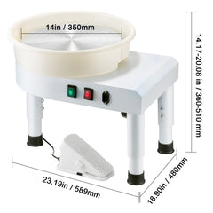 Pottery Wheel, 35 cm Ceramic Wheel Forming Machine, 60-300 RPM Speed Adjustable Foot Pedal, Adjustable Lift Leg, Detachable Basin, Complete Tool Accessory Kit for Work Art Craft DIY, White