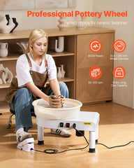 Pottery Wheel, 35 cm Ceramic Wheel Forming Machine, 60-300 RPM Speed Adjustable Foot Pedal, Adjustable Lift Leg, Detachable Basin, Complete Tool Accessory Kit for Work Art Craft DIY, White