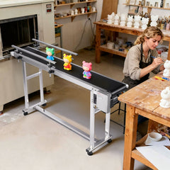Belt Conveyor, 1498.6 x 198.1 mm Conveyor Table Heavy Duty Stainless Steel Motorized Belt Conveyor for Inkjet Coding Applications Powered PVC Belt Anti-Static Adjustable Speed (Double Guardrail)