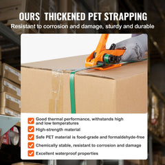 Banding Strapping Kit with Strapping Tensioner Tool, Banding Sealer Tool, 300 m Length PET Band, 300 Metal Seals, Pallet Packaging Strapping Banding Kit Banding Packaging Strapping for Packing