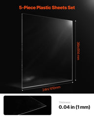 PET/Plexiglass Sheets, 5-Pack Plastic Sheet, 610 x 914 mm 1 mm Thick Transparent Clear Flexible Plastic Panels for Craft, Replacement Picture Frame Glass, DIY Display Project, Easy to Cut