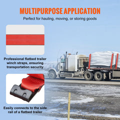 Winch Straps, 10.2 cm x 9.1 m, 2.7T Load Capacity, 8.2T Breaking Strength, Truck Straps with Flat Hook, Flatbed Tie Downs Cargo Control for Trailers, Farms, Rescues, Tree Saver, Red (10 Pack)