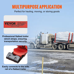 Winch Straps, 10.2 cm x 9.1 m, 2.7T Load Capacity, 8.2T Breaking Strength, Truck Straps with Flat Hook, Flatbed Tie Downs Cargo Control for Trailers, Farms, Rescues, Tree Saver, Red (10 Pack)