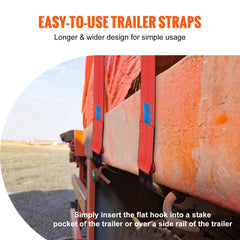 Winch Straps, 10.2 cm x 9.1 m, 2.7T Load Capacity, 8.2T Breaking Strength, Truck Straps with Flat Hook, Flatbed Tie Downs Cargo Control for Trailers, Farms, Rescues, Tree Saver, Red (10 Pack)