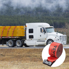 Winch Straps, 10.2 cm x 9.1 m, 2.7T Load Capacity, 8.2T Breaking Strength, Truck Straps with Flat Hook, Flatbed Tie Downs Cargo Control for Trailers, Farms, Rescues, Tree Saver, Red (10 Pack)