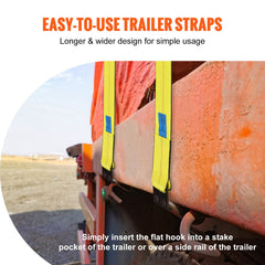 Winch Straps, 10.2 cm x 12.2 m, 2.7T Load Capacity, 8.2T Break Strength, Truck Straps with Flat Hook, Flatbed Tie Downs Cargo Control for Trailers, Farms, Rescues, Tree Saver, Yellow (10 Pack)