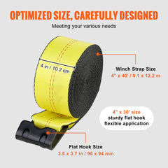 Winch Straps, 10.2 cm x 12.2 m, 2.7T Load Capacity, 8.2T Break Strength, Truck Straps with Flat Hook, Flatbed Tie Downs Cargo Control for Trailers, Farms, Rescues, Tree Saver, Yellow (10 Pack)
