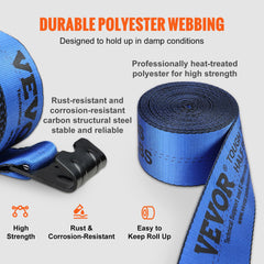 Winch Straps, 10.2 cm x 9.1 m, 2.7T Load Capacity, 8.2T Breaking Strength, Truck Straps with Flat Hook, Flatbed Tie Downs Cargo Control for Trailers, Farms, Rescues, Tree Saver, Blue (10 Pack)