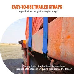 Winch Straps, 10.2 cm x 9.1 m, 2.7T Load Capacity, 8.2T Breaking Strength, Truck Straps with Flat Hook, Flatbed Tie Downs Cargo Control for Trailers, Farms, Rescues, Tree Saver, Blue (10 Pack)