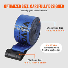 Winch Straps, 10.2 cm x 9.1 m, 2.7T Load Capacity, 8.2T Breaking Strength, Truck Straps with Flat Hook, Flatbed Tie Downs Cargo Control for Trailers, Farms, Rescues, Tree Saver, Blue (10 Pack)
