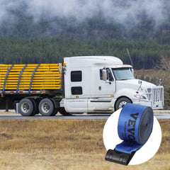 Winch Straps, 10.2 cm x 9.1 m, 2.7T Load Capacity, 8.2T Breaking Strength, Truck Straps with Flat Hook, Flatbed Tie Downs Cargo Control for Trailers, Farms, Rescues, Tree Saver, Blue (10 Pack)