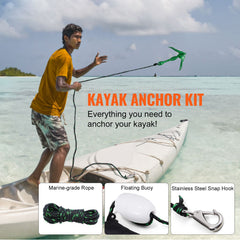 Kayak Anchor Kit, 3.5 lb Paddle Board Anchor Kit with 26.2 ft/8 m Rope and Buoy, Folding Small Boat Anchor with Storage Bag and Snap Hook, Kayak Accessories for Kayaks, Small Boats, Canoes