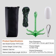 Kayak Anchor Kit, 3.5 lb Paddle Board Anchor Kit with 26.2 ft/8 m Rope and Buoy, Folding Small Boat Anchor with Storage Bag and Snap Hook, Kayak Accessories for Kayaks, Small Boats, Canoes