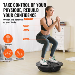 Half Exercise Ball Trainer, 23 inch Balance Ball Trainer, 660 lbs Capacity Stability Ball, Yoga Ball with Resistance Bands and Pump, Strength Fitness Ball for Home Gym, Full Body Workouts, Black