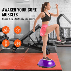 Half Exercise Ball Trainer, 23 inch Balance Ball Trainer, 660lbs Stability Ball, Yoga Ball with Resistance Bands & Foot Pump, Strength Fitness Ball for Home Gym, Full Body Workout, Purple
