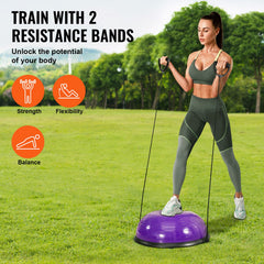 Half Exercise Ball Trainer, 23 inch Balance Ball Trainer, 660lbs Stability Ball, Yoga Ball with Resistance Bands & Foot Pump, Strength Fitness Ball for Home Gym, Full Body Workout, Purple