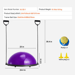 Half Exercise Ball Trainer, 23 inch Balance Ball Trainer, 660lbs Stability Ball, Yoga Ball with Resistance Bands & Foot Pump, Strength Fitness Ball for Home Gym, Full Body Workout, Purple