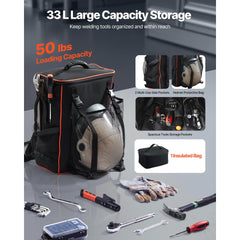 33L Welding Backpack 600D Polyester Welder Backpack for Tools and Helmet