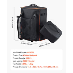 33L Welding Backpack 600D Polyester Welder Backpack for Tools and Helmet