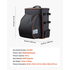 35.6L Welding Backpack 600D Polyester Welder Backpack for Tools and Helmet