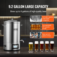 Electric Brewing System, 8 GALLON Brewing Stock Pot, All-in-One Home Beer Brewer, 304 Stainless Steel Brewing Supplies with Panel, Includes Glass Lid, Handle, Spigot, Electronic Panel Control