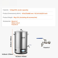 Electric Brewing System, 8 GALLON Brewing Stock Pot, All-in-One Home Beer Brewer, 304 Stainless Steel Brewing Supplies with Panel, Includes Glass Lid, Handle, Spigot, Electronic Panel Control