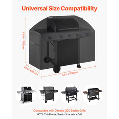 Grill Cover, 63 inch BBQ Covers for Outdoor Grills, Waterproof, Fade Resistant, Weather Resistant Heavy Duty 600D Polyester, Easy On/Off, with Hook-and-Loop Straps, Black