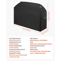 Grill Cover, 63 inch BBQ Covers for Outdoor Grills, Waterproof, Fade Resistant, Weather Resistant Heavy Duty 600D Polyester, Easy On/Off, with Hook-and-Loop Straps, Black