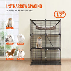 Large 3-tier Cat Cage, 28 x 28 x 41", DIY Detachable Metal Wire Durable Cat Enclosure, with Large Hammock 2 Ramp Ladders, Fit for Cats Exercise Indoor ＆ Outdoor, Ease of Assembly, Black