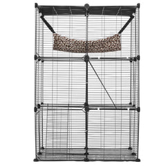 Large 3-tier Cat Cage, 28 x 28 x 41", DIY Detachable Metal Wire Durable Cat Enclosure, with Large Hammock 2 Ramp Ladders, Fit for Cats Exercise Indoor ＆ Outdoor, Ease of Assembly, Black