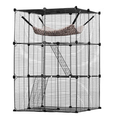 Large 3-tier Cat Cage, 28 x 28 x 41", DIY Detachable Metal Wire Durable Cat Enclosure, with Large Hammock 2 Ramp Ladders, Fit for Cats Exercise Indoor ＆ Outdoor, Ease of Assembly, Black