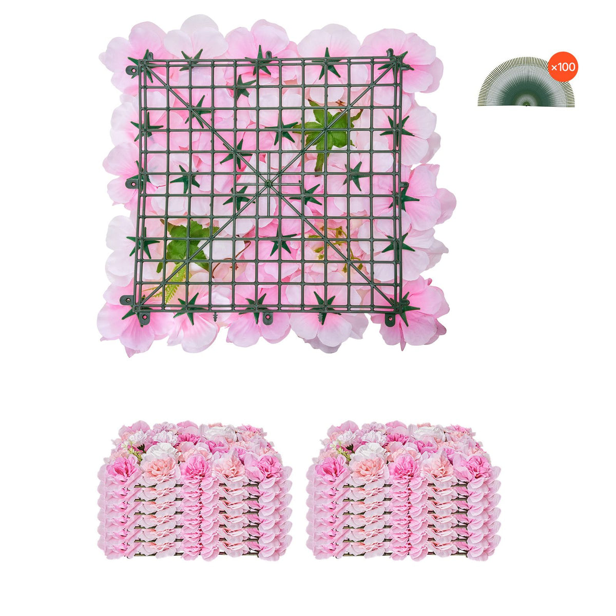 3D Flower Wall Panel, 12 PCS 15 x 15 inch, Artificial Floral Wall Background Mesh Backing Mat,Seamless Design&Easy Installation for Wedding Valentines Day Home Baby Party Backdrop Decor,Pink