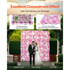 3D Flower Wall Panel, 12 PCS 15 x 15 inch, Artificial Floral Wall Background Mesh Backing Mat,Seamless Design&Easy Installation for Wedding Valentines Day Home Baby Party Backdrop Decor,Pink