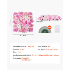 3D Flower Wall Panel, 12 PCS 15 x 15 inch, Artificial Floral Wall Background Mesh Backing Mat,Seamless Design&Easy Installation for Wedding Valentines Day Home Baby Party Backdrop Decor,Pink