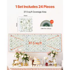 3D Flower Wall Panel, 24 PCS 15 x 15 inch, Artificial Floral Wall Background Mesh Backing Mat,Seamless Design&Easy Installation for Wedding Valentines Day Home Baby Party Backdrop Decor,White