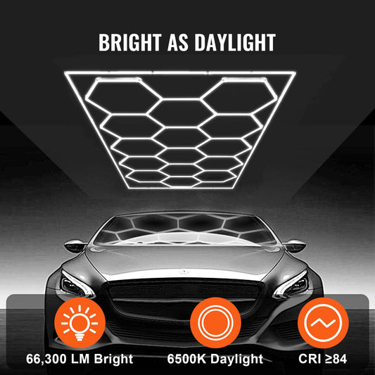Hexagon Garage Lights 66300LM 15 Grids Honeycomb LED Shop Ceiling Light