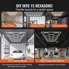 Hexagon Garage Lights 66300LM 15 Grids Honeycomb LED Shop Ceiling Light