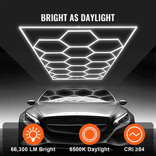 Hexagon Garage Lights 66300LM 15 Grids Honeycomb LED Shop Ceiling Light