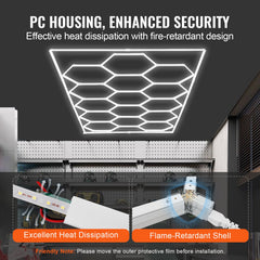 Hexagon Garage Lights 66300LM 15 Grids Honeycomb LED Shop Ceiling Light