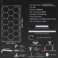 Hexagon Garage Lights 66300LM 15 Grids Honeycomb LED Shop Ceiling Light