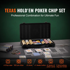 Poker Chip Set, 300-Piece Poker Set, Complete Poker Playing Game Set with Carrying Case, Heavyweight 14 Gram Casino Clay Chips, Cards, Buttons and Dices, for Texas Hold'em, Blackjack, Gambling