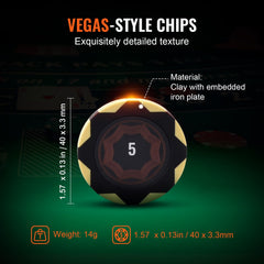 Poker Chip Set, 300-Piece Poker Set, Complete Poker Playing Game Set with Carrying Case, Heavyweight 14 Gram Casino Clay Chips, Cards, Buttons and Dices, for Texas Hold'em, Blackjack, Gambling