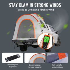 Truck Bed Tent, 6.4'-6.7' Pickup Truck Tent with Rain Layer and Carry Bag, Waterproof PU2000mm Double Layer Truck Tent, Accommodate 2-3 Person, for Camping Traveling Outdoor Activities