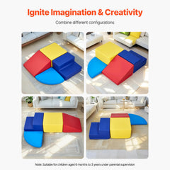 Climbing Toys, 4-Piece Set, Foam Climbing Toys for Toddlers 6 Months to 3 Years Old, PU Leather Climbing Blocks, Indoor Climb and Crawl Activity Playset for Crawling & Sliding, Easy to Clean