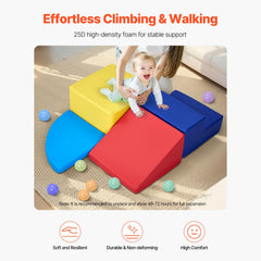 Climbing Toys, 4-Piece Set, Foam Climbing Toys for Toddlers 6 Months to 3 Years Old, PU Leather Climbing Blocks, Indoor Climb and Crawl Activity Playset for Crawling & Sliding, Easy to Clean