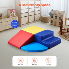 Climbing Toys, 4-Piece Set, Foam Climbing Toys for Toddlers 6 Months to 3 Years Old, PU Leather Climbing Blocks, Indoor Climb and Crawl Activity Playset for Crawling & Sliding, Easy to Clean